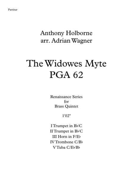 The Widowes Myte Pga 62 Anthony Holborne Brass Quintet Arr Adrian Wagner Sheet Music