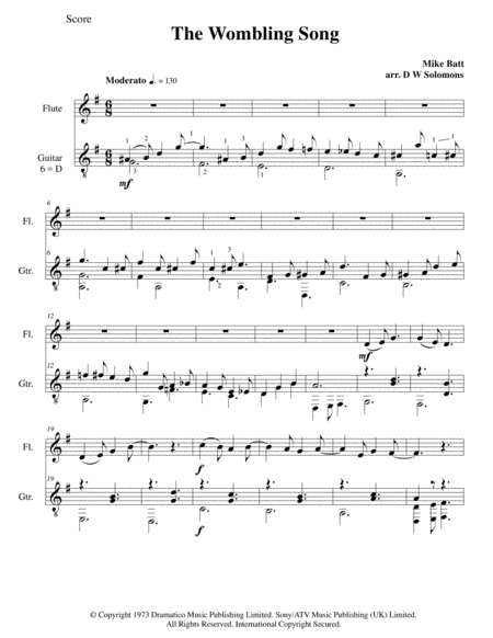 Free Sheet Music The Wombling Song For Flute And Classical Guitar