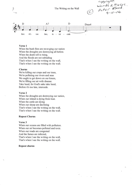 The Writing On The Wall Lyrics Sheet Music