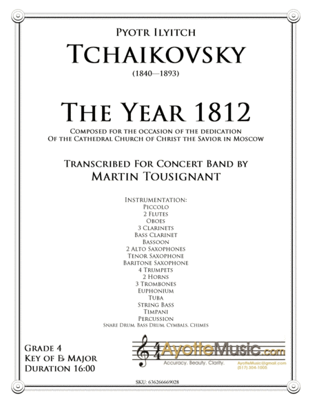 The Year 1812 1812 Overture For Concert Band Score And Parts Sheet Music