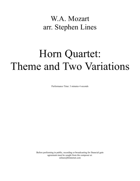 Theme And Two Variations For Horn Quartet Sheet Music