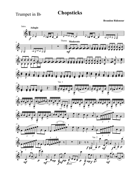 Free Sheet Music Theme And Variations On Chopsticks