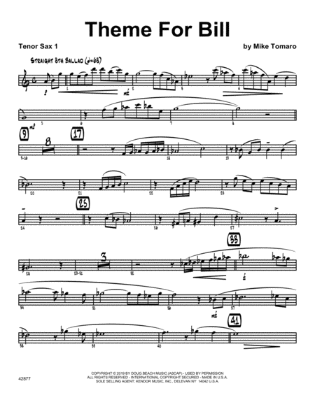 Theme For Bill 1st Tenor Saxophone Sheet Music