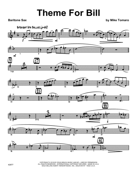 Theme For Bill Eb Baritone Saxophone Sheet Music