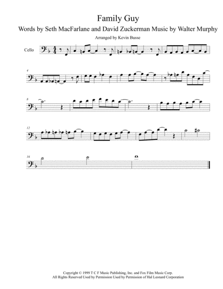 Free Sheet Music Theme From Family Guy Cello