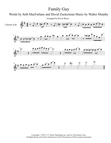 Theme From Family Guy Clarinet Sheet Music