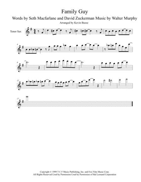 Theme From Family Guy Tenor Sax Sheet Music