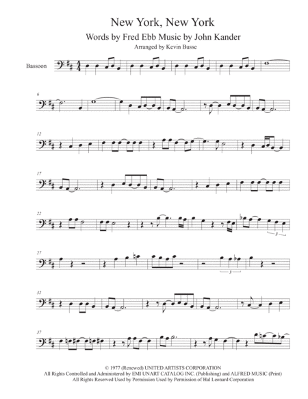 Free Sheet Music Theme From New York New York Bassoon