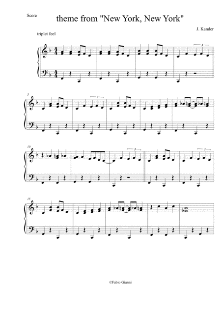 Theme From New York New York Easy Piano Sheet Music