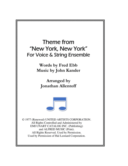 Theme From New York New York For Voice String Ensemble Sheet Music