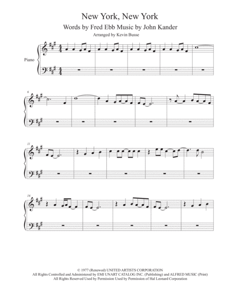 Theme From New York New York Piano Sheet Music