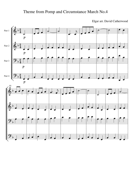 Free Sheet Music Theme From Pomp And Circumstance March No 4 By Elgar Arranged David Catherwood