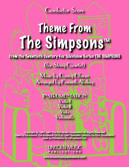 Free Sheet Music Theme From The Simpsons Tm From The Twentieth Century Fox Television Series The Simpsons For String Quartet