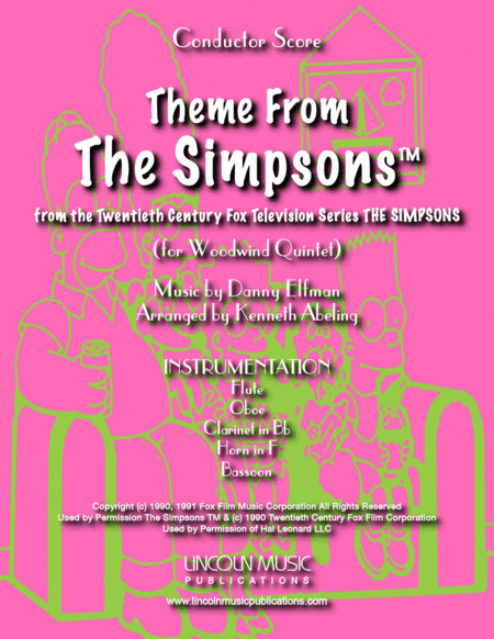 Theme From The Simpsons Tm From The Twentieth Century Fox Television Series The Simpsons For Woodwind Quintet Sheet Music