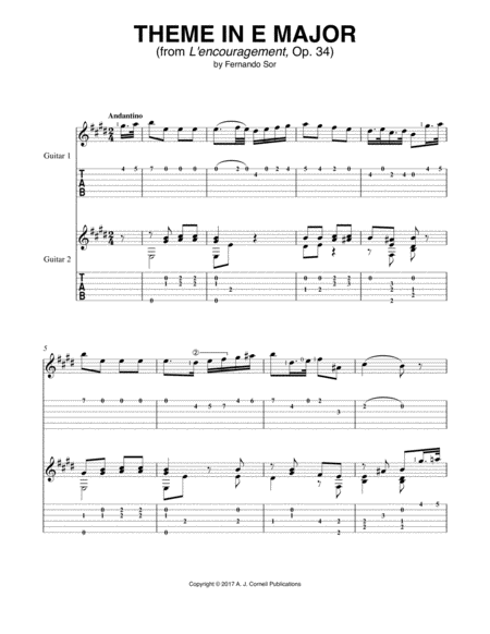 Theme In E Major From L Encouragement Op 34 Sheet Music