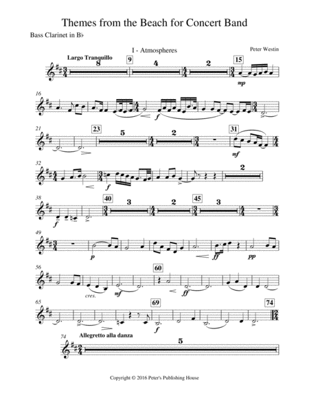 Themes From The Beach Bass Clarinet In B Flat Sheet Music