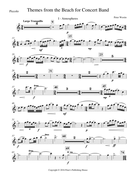 Themes From The Beach Piccolo Sheet Music