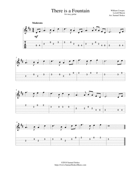Free Sheet Music There Is A Fountain For Easy Guitar With Tab
