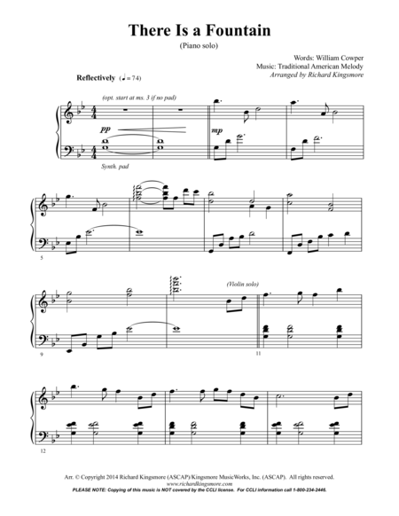 Free Sheet Music There Is A Fountain Solo Piano