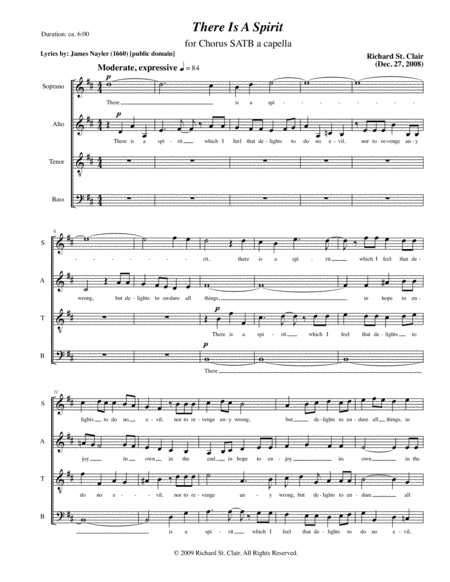Free Sheet Music There Is A Spirit Poem By James Nayler For Chorus Satb A Capella