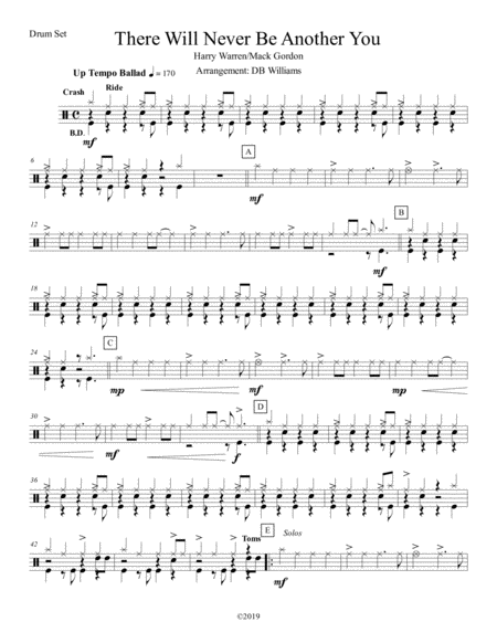 There Will Never Be Another You Drum Set Sheet Music