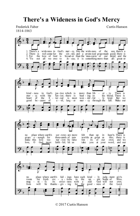 Free Sheet Music Theres A Wideness In Gods Mercy Hymn