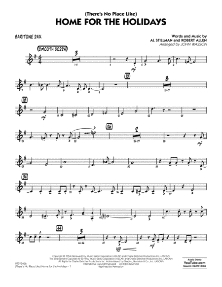 Theres No Place Like Home For The Holidays Arr John Wasson Baritone Sax Sheet Music