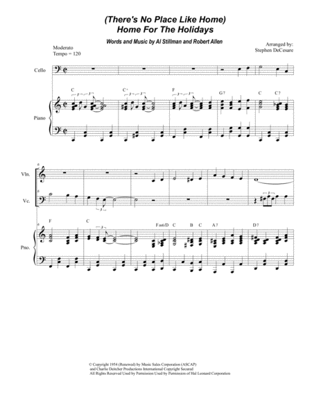 Theres No Place Like Home For The Holidays Duet For Violin And Cello Sheet Music