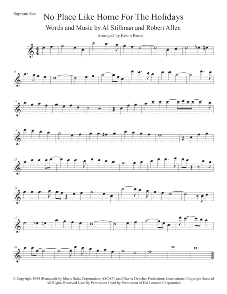 Theres No Place Like Home For The Holidays Easy Key Of C Soprano Sax Sheet Music