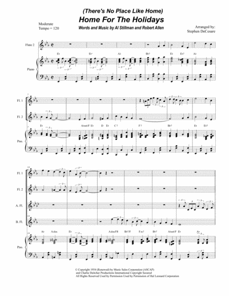 Theres No Place Like Home For The Holidays For Flute Choir With Piano Accompaniment Sheet Music