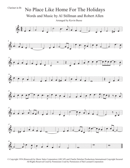 Theres No Place Like Home For The Holidays Original Key Clarinet Sheet Music