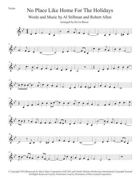 Free Sheet Music Theres No Place Like Home For The Holidays Original Key Violin