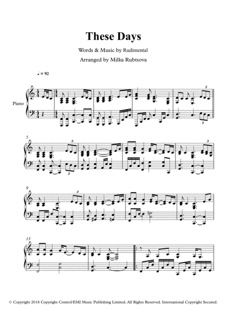 These Days Sheet Music