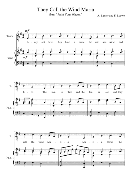 Free Sheet Music They Call The Wind Maria