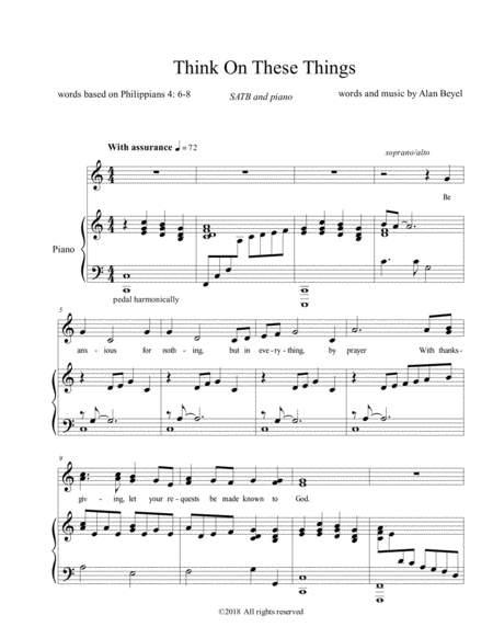 Think On These Things Satb And Piano 5 Pages Sheet Music