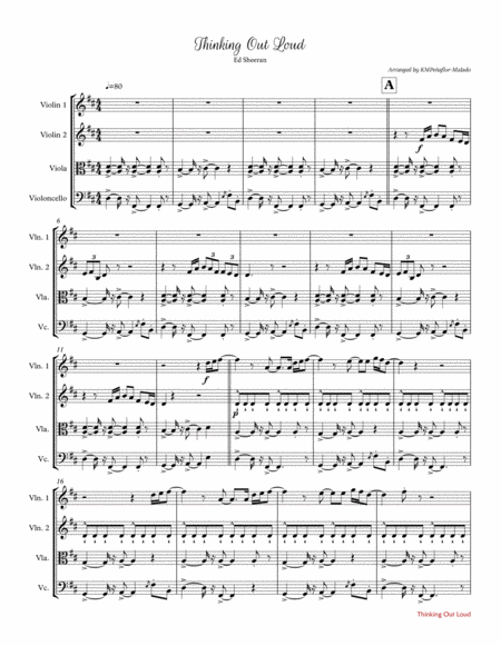 Thinking Out Loud By Ed Sheeran String Quartet Sheet Music