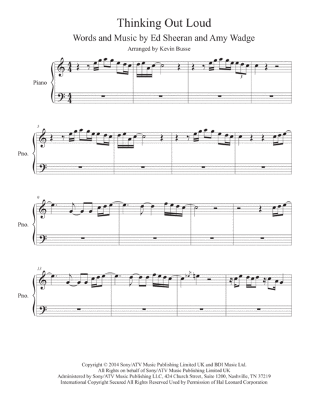 Thinking Out Loud Easy Key Of C Piano Sheet Music