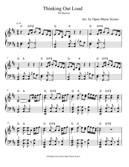 Free Sheet Music Thinking Out Loud Ed Sheeran Original Key