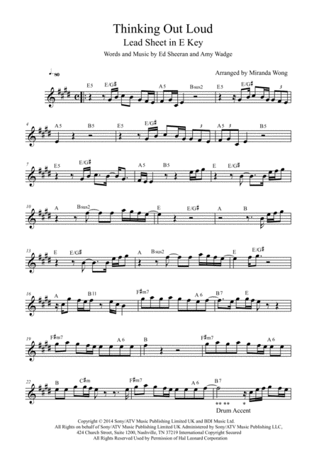 Thinking Out Loud Tenor Or Soprano Saxophone Solo Sheet Music