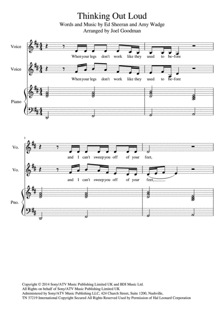 Free Sheet Music Thinking Out Loud Vocal Duet