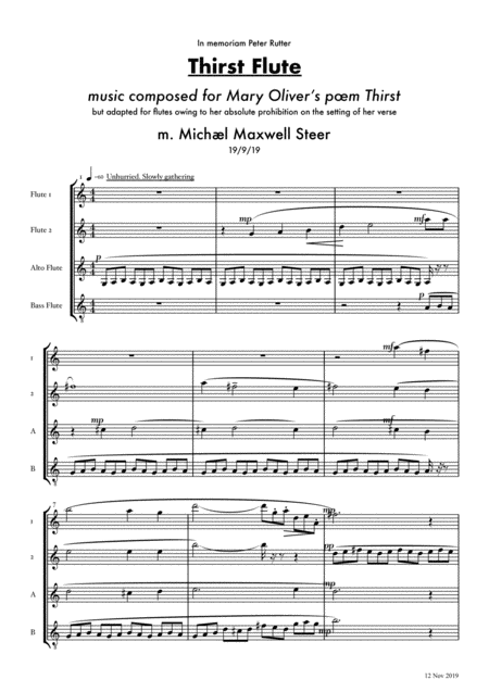 Thirst Flute For Flute Quartet Based On Mary Olivers Poem Thirst Sheet Music