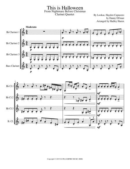 Free Sheet Music This Is Halloween For Clarinet Quartet