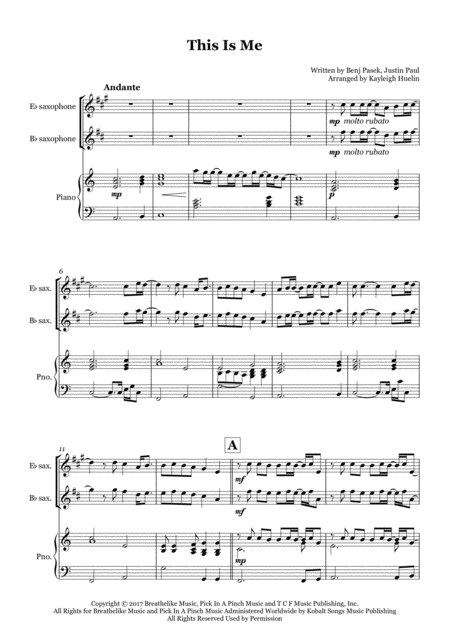 Free Sheet Music This Is Me From The Greatest Showman Solo Saxophone In Eb Bb With Piano