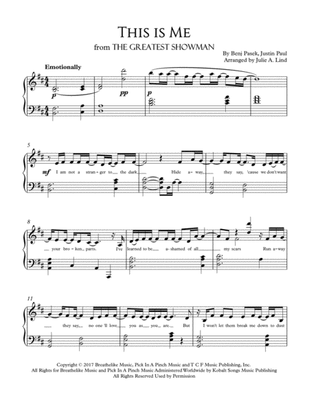 Free Sheet Music This Is Me From The Greatest Showman