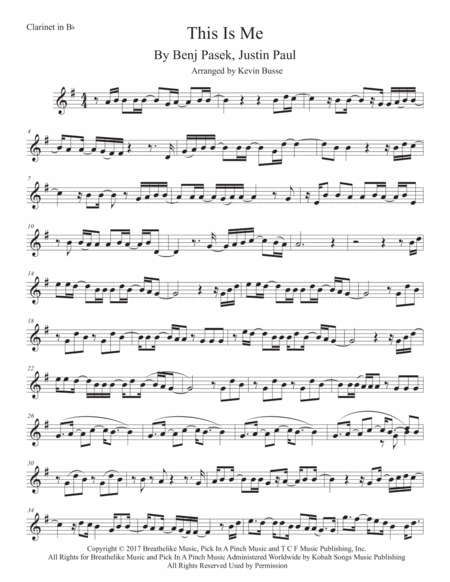 Free Sheet Music This Is Me The Greatest Showman Clarinet