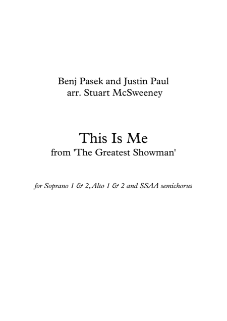 Free Sheet Music This Is Me The Greatest Showman Ssaa