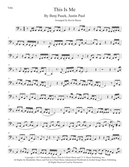 Free Sheet Music This Is Me The Greatest Showman Tuba