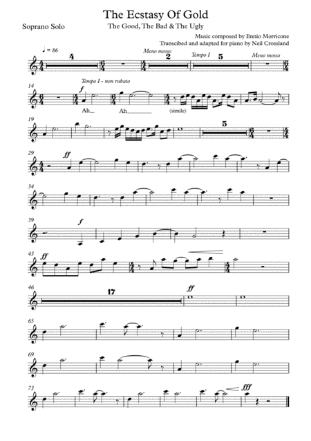 This Is My Arrangement Of Ecstasy Of Gold From The Good The Bad And The Ugly Solo Soprano Part Sheet Music