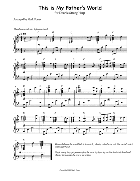 Free Sheet Music This Is My Fathers World Arranged For Double Or Single Strung Harp