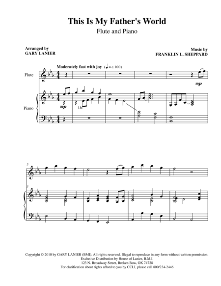 Free Sheet Music This Is My Fathers World Flute Piano And Flt Part